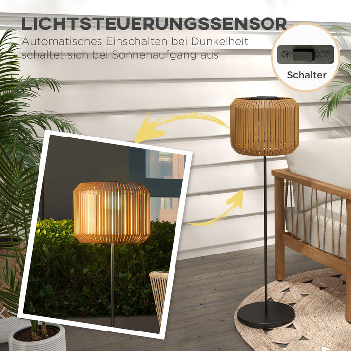 Rattan udendørslampe, solcelledrevet havelampe, automatisk tænding, LED, vejrbestandig, metalramme, Ø34 x 130 cm, sort/gul
