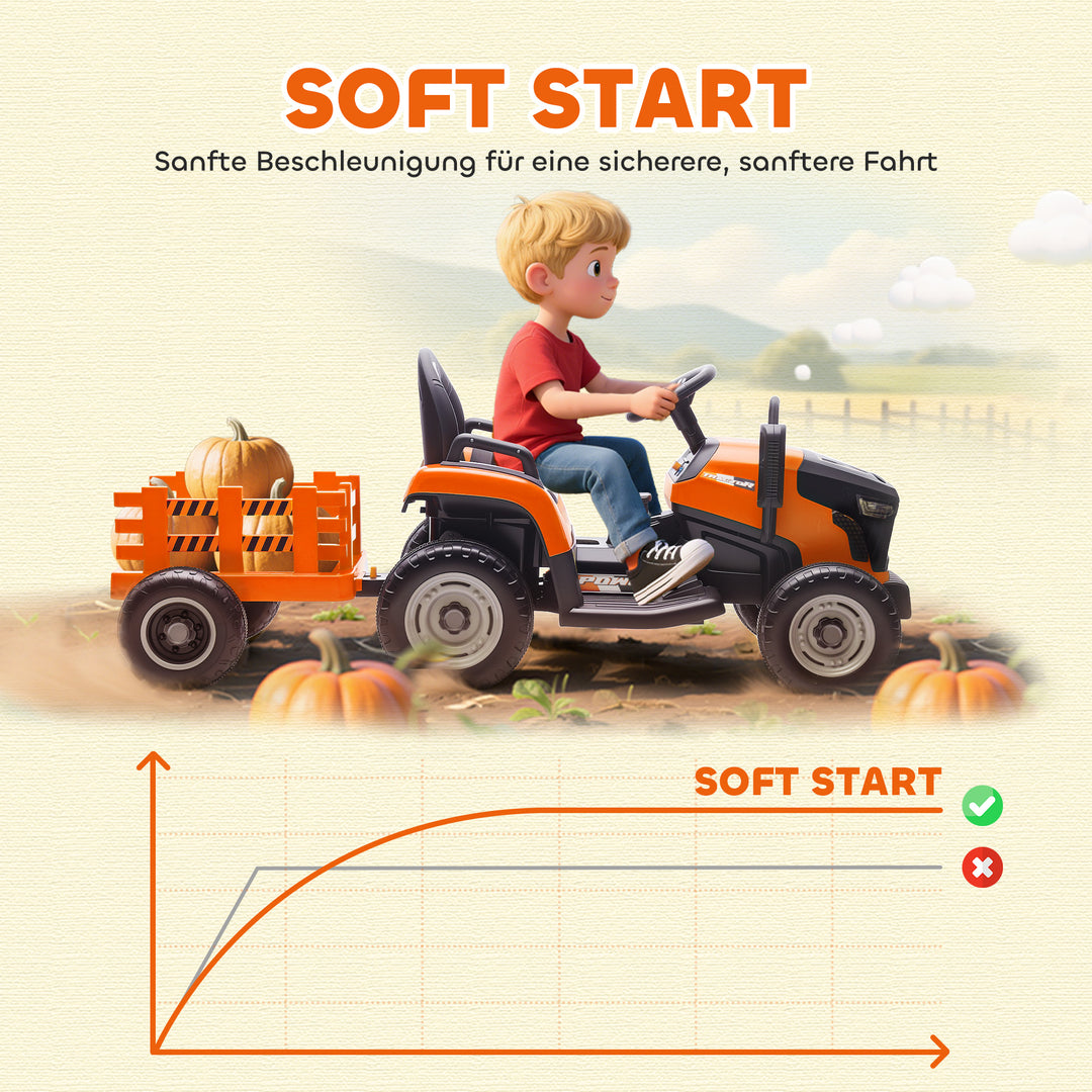Elektrisk børnetraktor, havetraktor med fjernbetjening, blød start, til børn i alderen 3-8 år, orange
