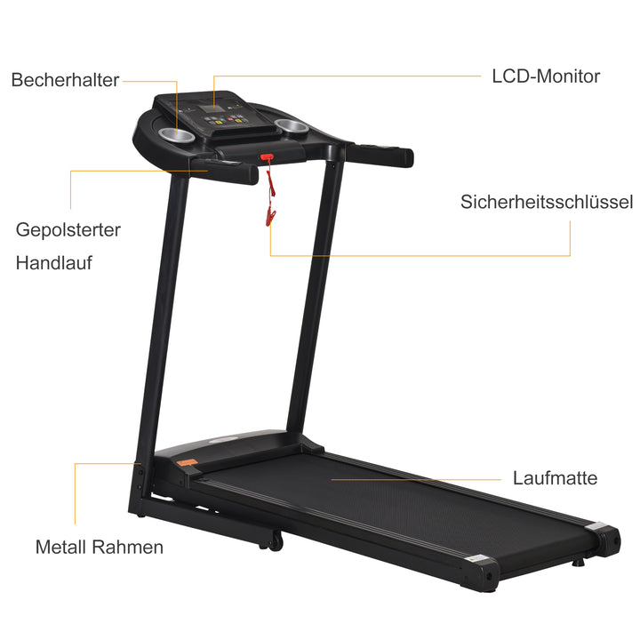 Løbebånd foldbart elektrisk 500 w 1-12 km/t led display kopholder og mobiltelefonholder meget velegnet til hjemmefitness indendørs fitness sort 134 x 60 x 118 cm