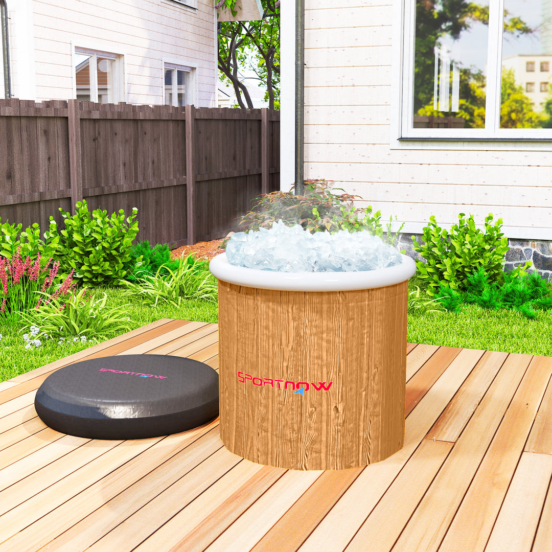 Isbad, 300 liters oppusteligt isbad til muskelafslapning med låg, bæretaske, luftpumpe, brun