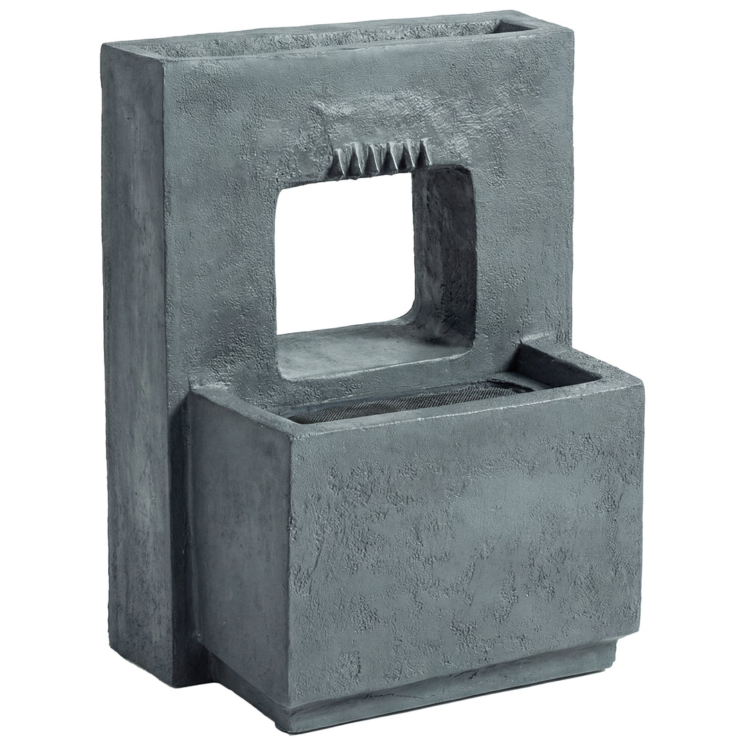 2-lags havefontæne med LED-belysning, plantekasse, pumpe, stenlook, justerbar, 45 x 31,5 x 58,5 cm