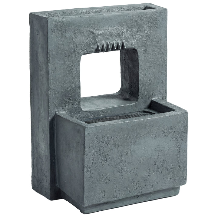 2-lags havefontæne med LED-belysning, plantekasse, pumpe, stenlook, justerbar, 45 x 31,5 x 58,5 cm