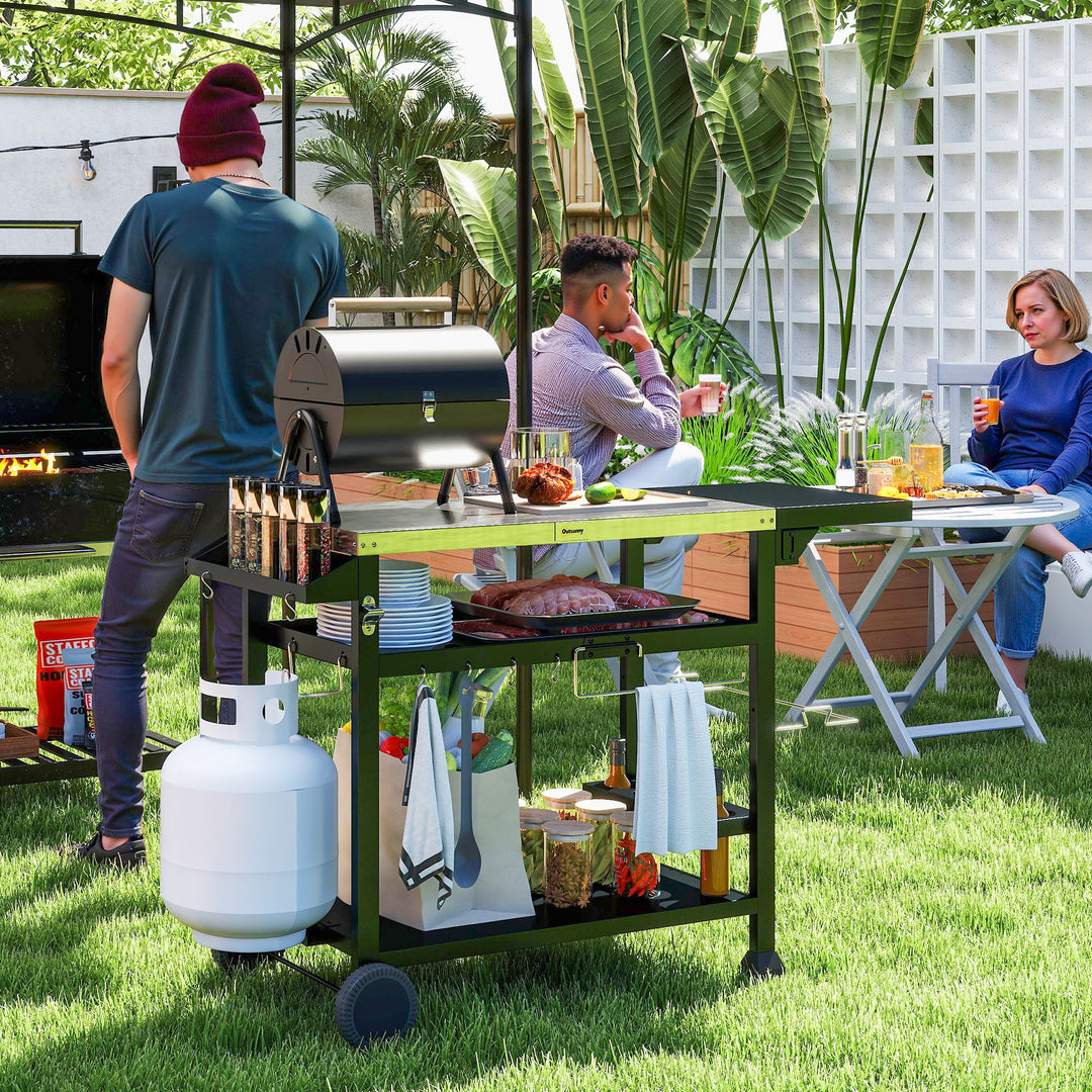 Grillstation/grillvogn, inklusive tilbehør, 125 x 65 x 84 cm, sort + sølv