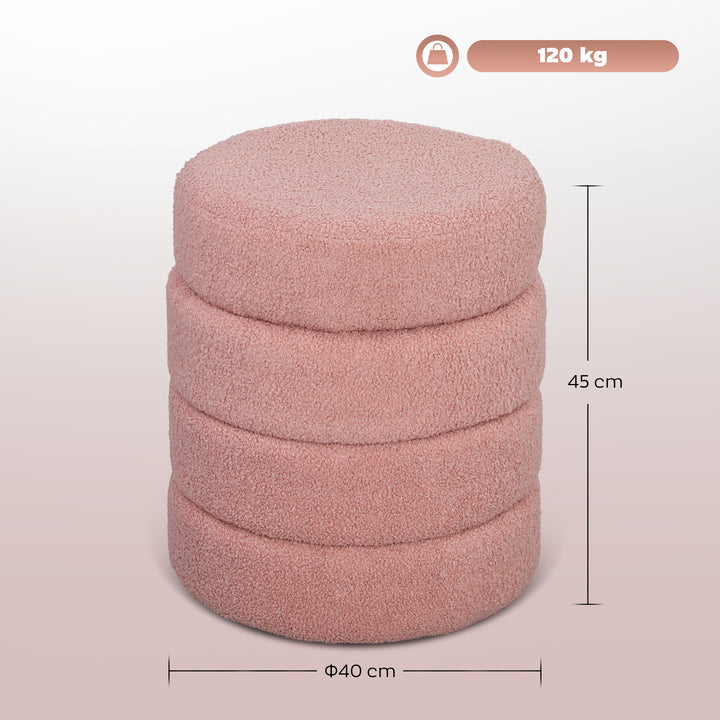 Skammel, rund, teddy fleece, op til 120 kg, ø40x45h cm, pink