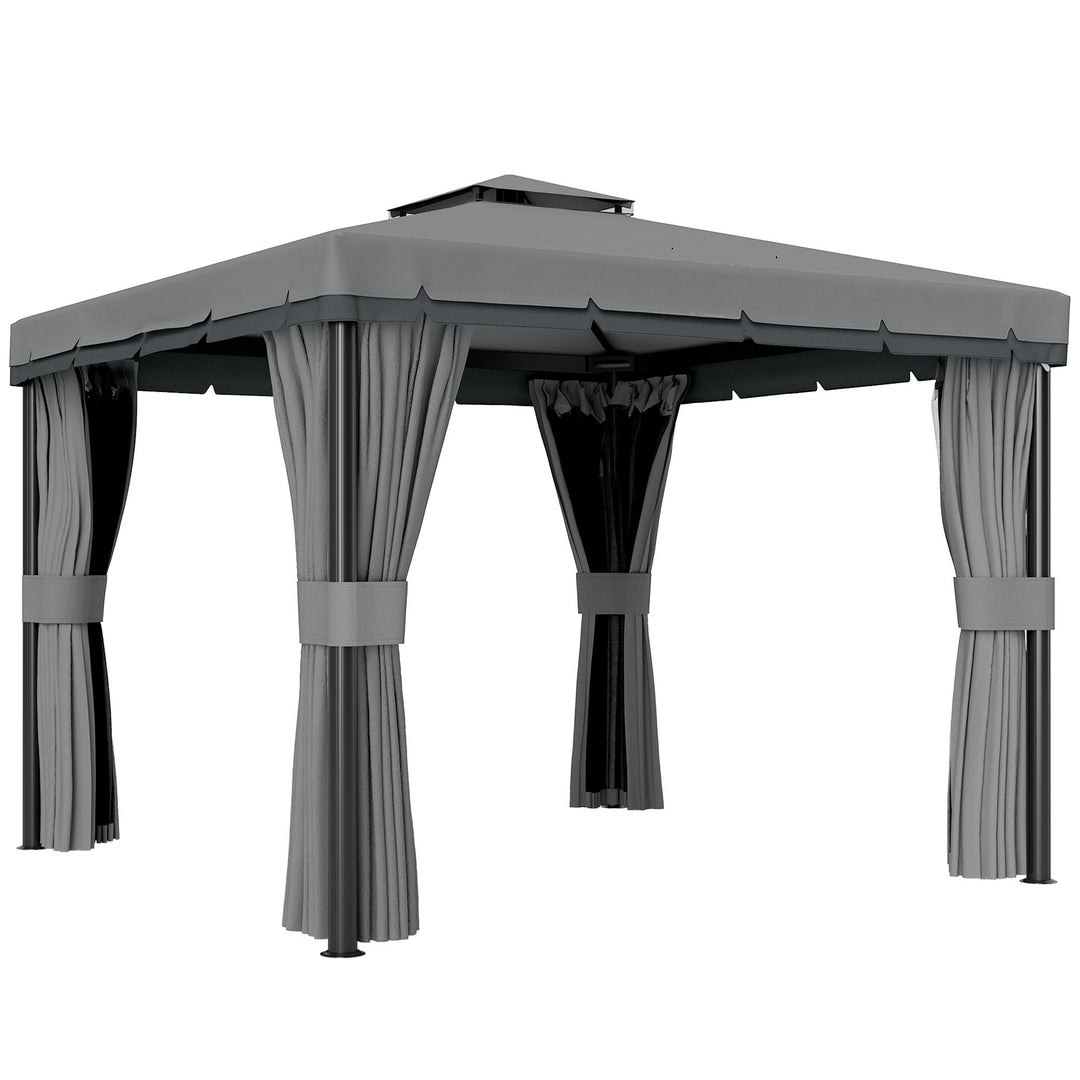 Pavillon ca. 3x3m, vandafvisende, stabil, vintersikker havepavillon med dobbelttag og myggenet med lynlås