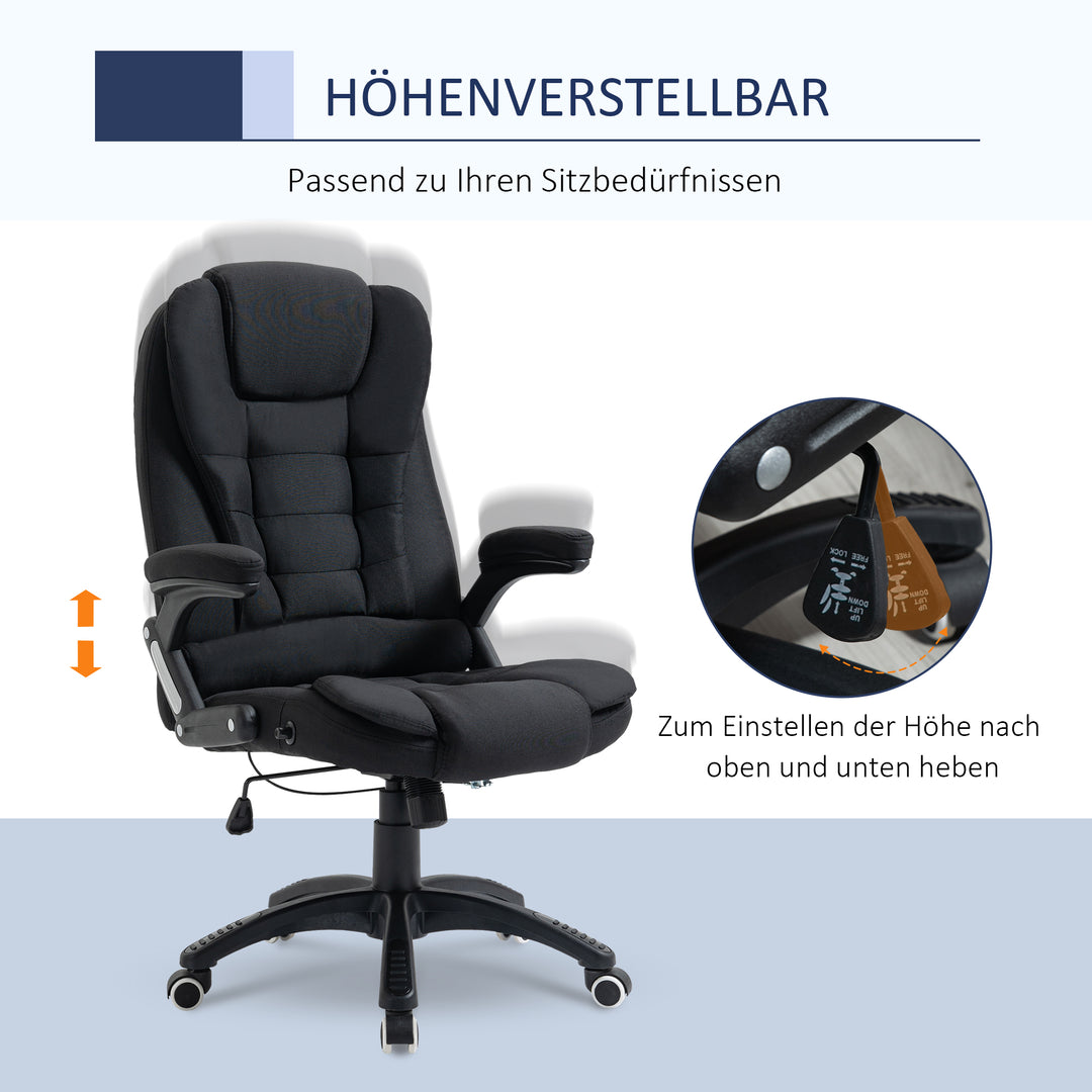 Kontorstol computerstol afslappet liggende højdejusterbar skrivebordsstol ergonomisk 360° skumplast-plastik linnedlignende polyester sort 65 x 72 x 100-120 cm