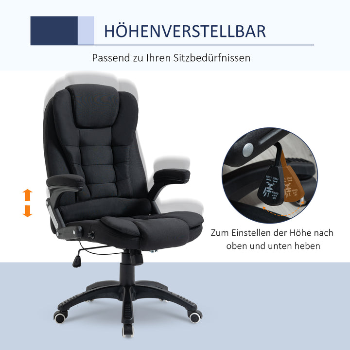 Kontorstol computerstol afslappet liggende højdejusterbar skrivebordsstol ergonomisk 360° skumplast-plastik linnedlignende polyester sort 65 x 72 x 100-120 cm