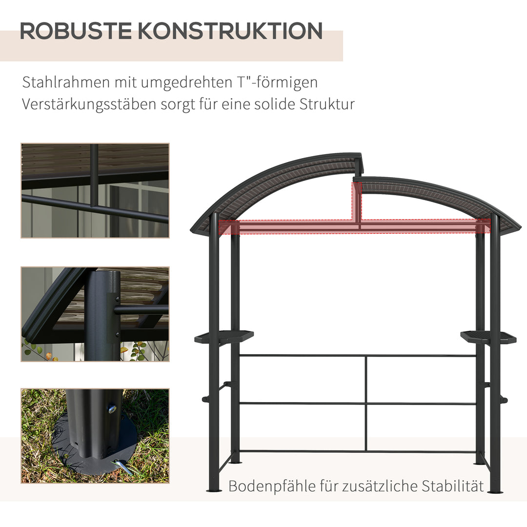 Grillpavillon med grilltag, vejrbestandig, 240 cm x 150 cm x 230 cm, gulbrun + mørkebrun