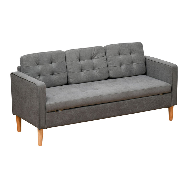 3-Personers sofa, sofa med opbevaringsplads, træben, polstret sofa med fløjlslook til stue, soveværelse, 166,5 x 62 x 82 cm, grå