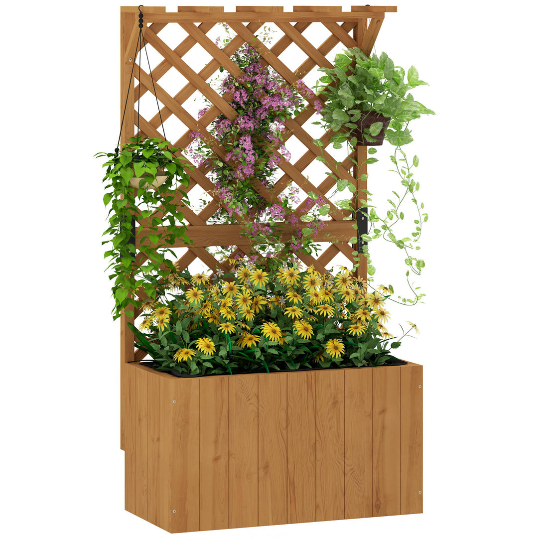 Hævet havebed med espalier, espalier, blomsterkasse, træ, haveespalier 64 x 33 x 122 cm naturligt træ
