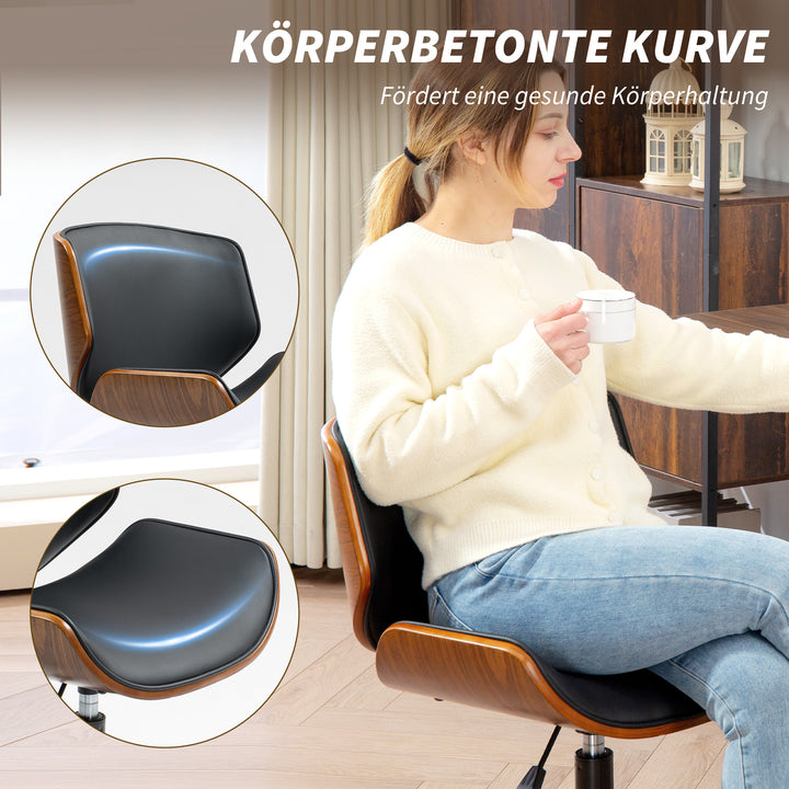 Hjemmekontorstol i kunstlæder, højdejusterbar drejestol, bæreevne op til 135 kg, 52 x 54 x 74-84 cm, sort + valnøddebrun