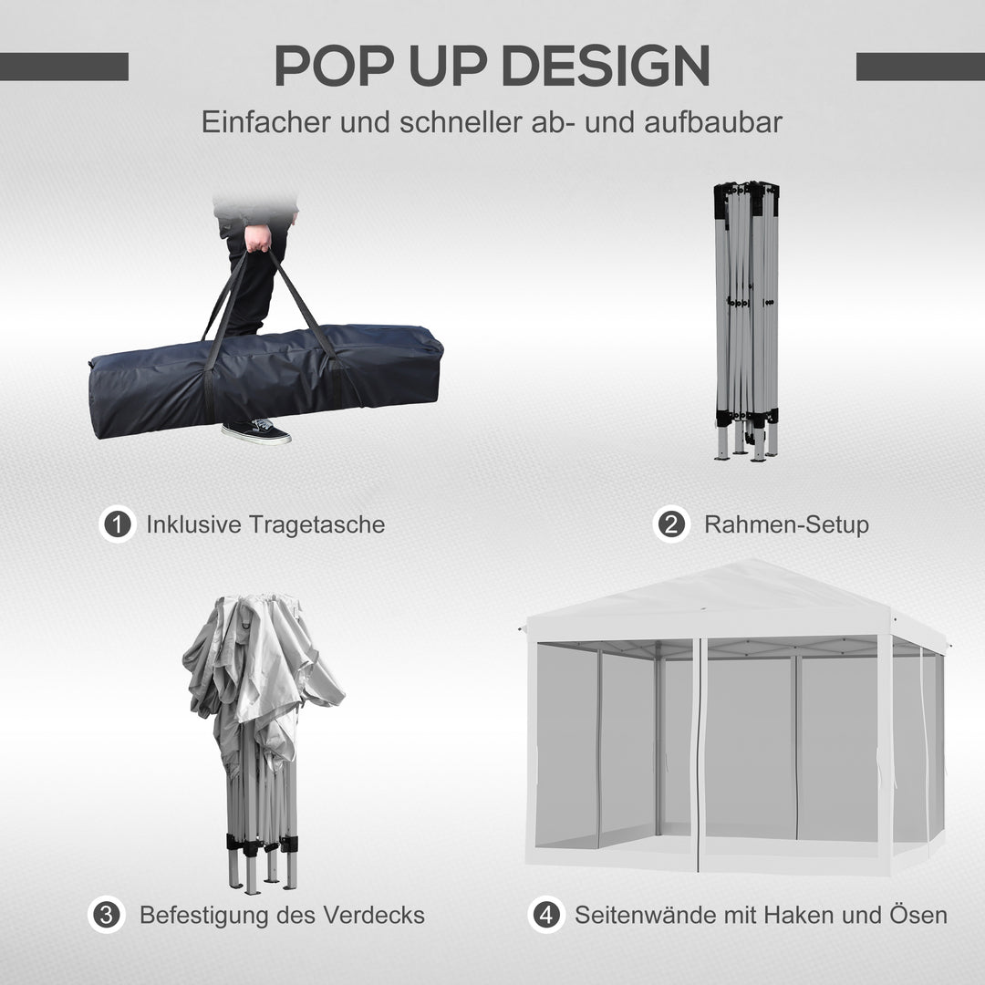 Foldetelt, foldetelt med sidevægge inklusive bæretaske, havepavillon, metal, oxford-stof, 3 x 3 m, cremehvid
