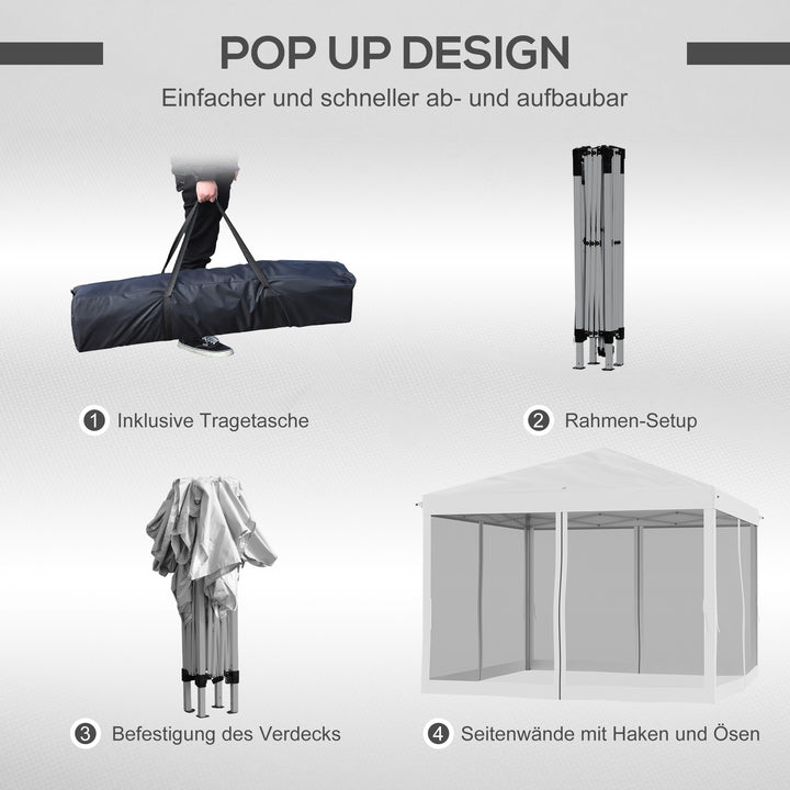Foldetelt, foldetelt med sidevægge inklusive bæretaske, havepavillon, metal, oxford-stof, 3 x 3 m, cremehvid