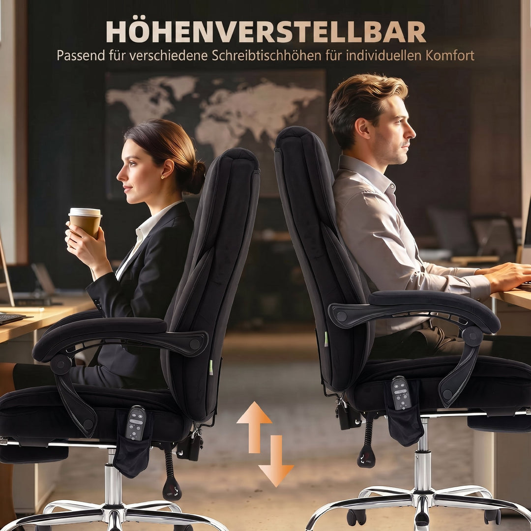 Ergonomisk kontorstol med vibrationsmassage og varme, sort