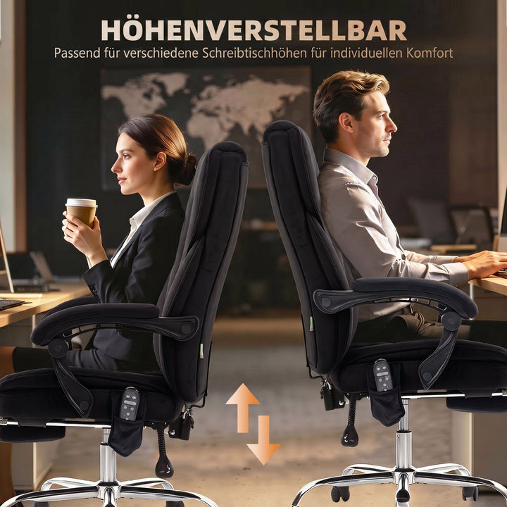 Ergonomisk kontorstol med vibrationsmassage og varme, sort