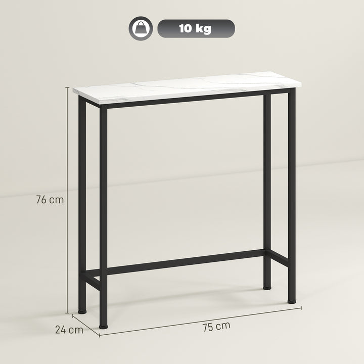 Konsolbord, entrebord med justerbare fodpuder, anti-tip beskyttelse, 75 x 24 x 76 cm, til små rum, sort