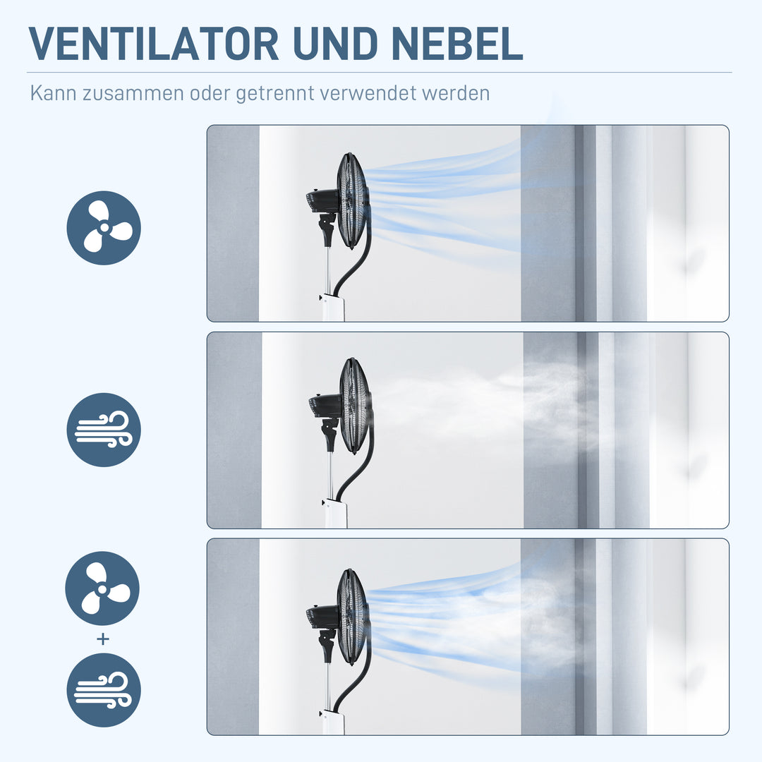 Sokkelventilator med befugtning, støjsvag, bærbar, fjernbetjening, sort/hvid