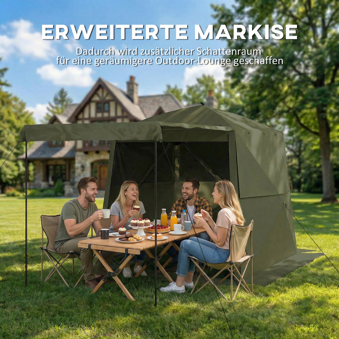 2x2m vandtæt, stabil, vintersikker pop-up foldbar pavillon med 4 sidepaneler, netvinduer, hoveddør, UV 30+