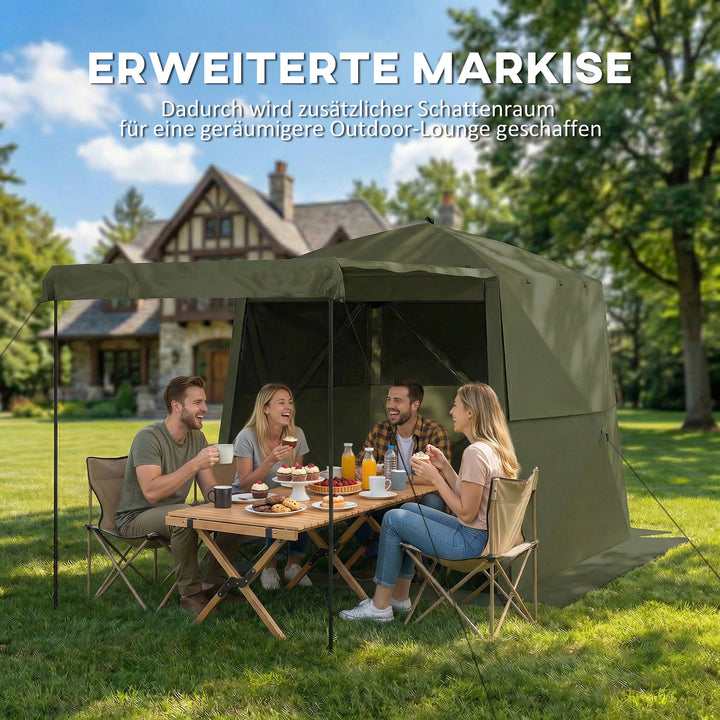2x2m vandtæt, stabil, vintersikker pop-up foldbar pavillon med 4 sidepaneler, netvinduer, hoveddør, UV 30+
