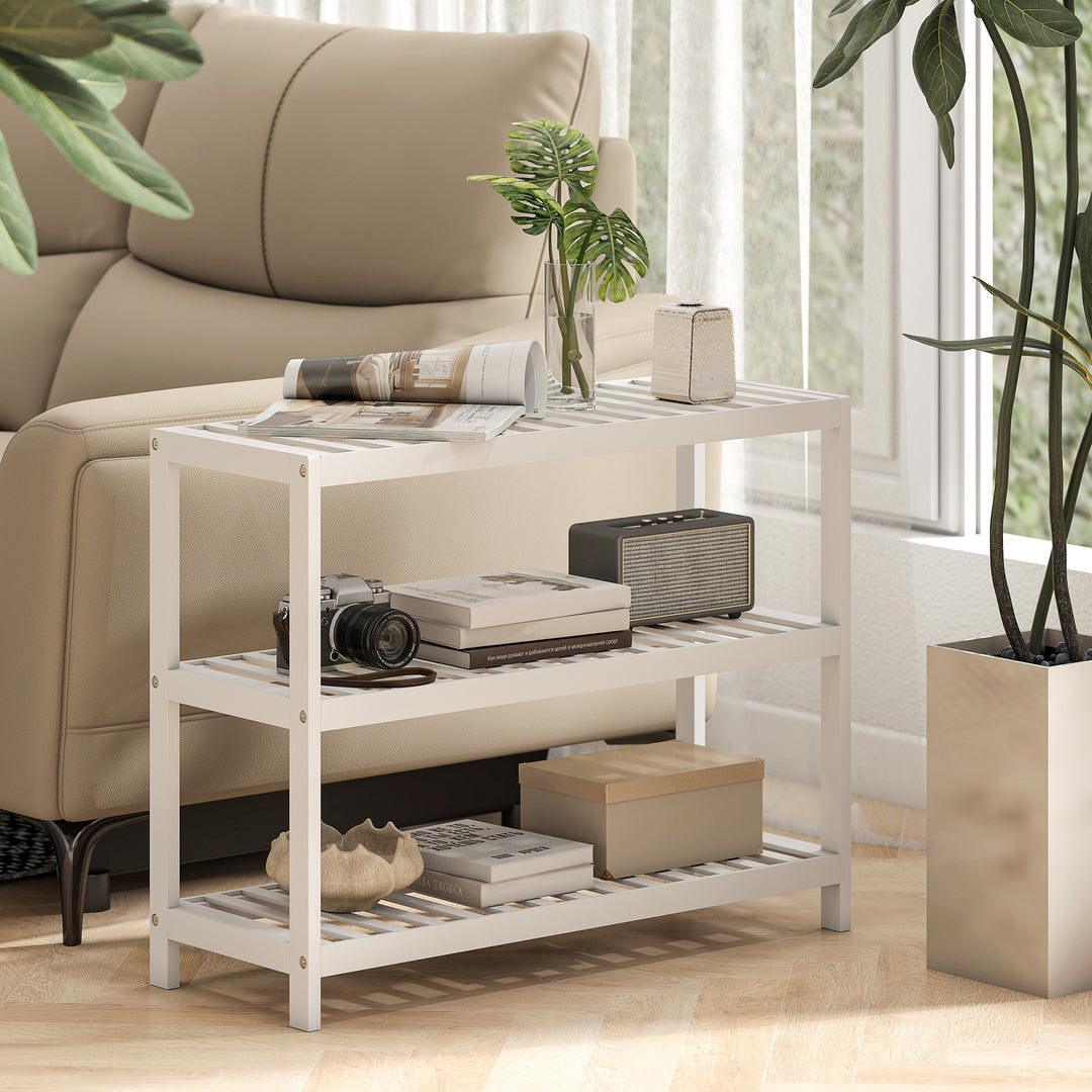 Skoreol med opbevaringshylde med lakeret finish, hvid