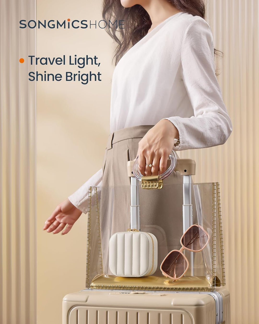 Lille mykkeskrin til rejser, organiser med spejl, mål ca. 10,4 x 10,4 x 6,1 cm, hvid