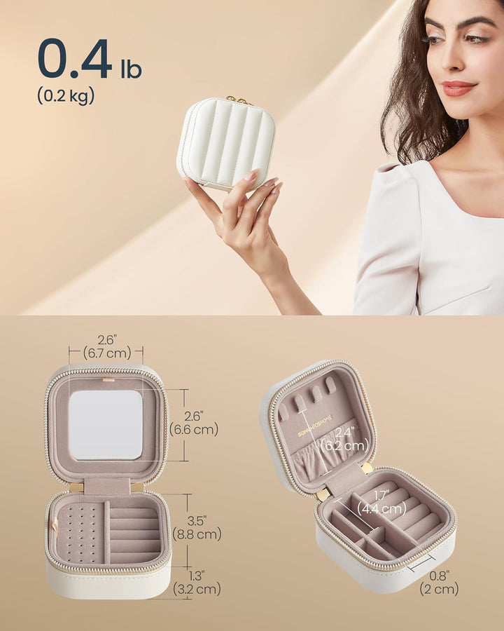 Lille mykkeskrin til rejser, organiser med spejl, mål ca. 10,4 x 10,4 x 6,1 cm, hvid