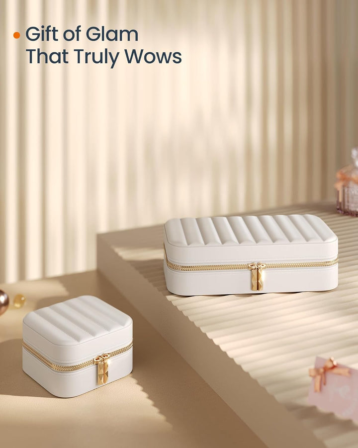 Lille mykkeskrin til rejser, organiser med spejl, mål ca. 10,4 x 10,4 x 6,1 cm, hvid