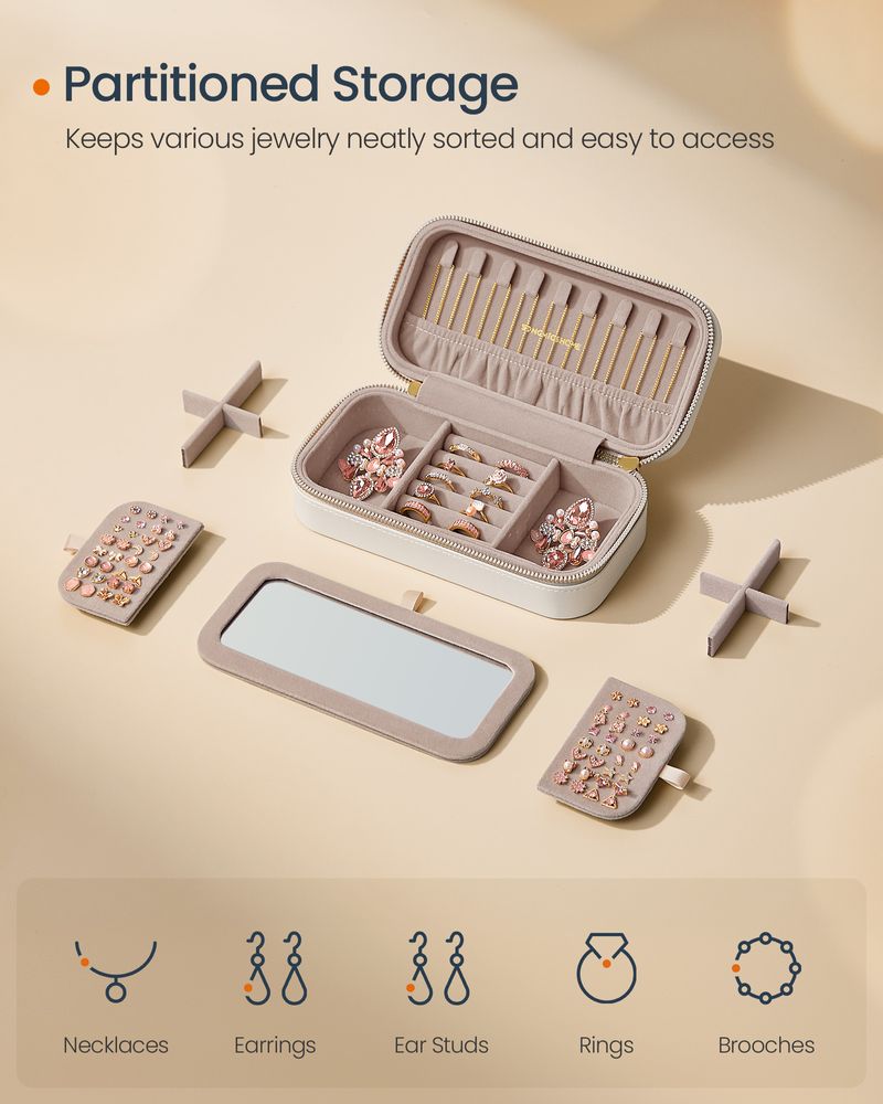 Smykketaske / smykkeskrin til rejser, D10,5 x B20,5 x H6 cm, hvid