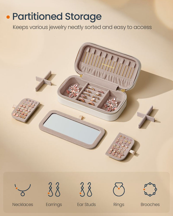 Smykketaske / smykkeskrin til rejser, D10,5 x B20,5 x H6 cm, hvid