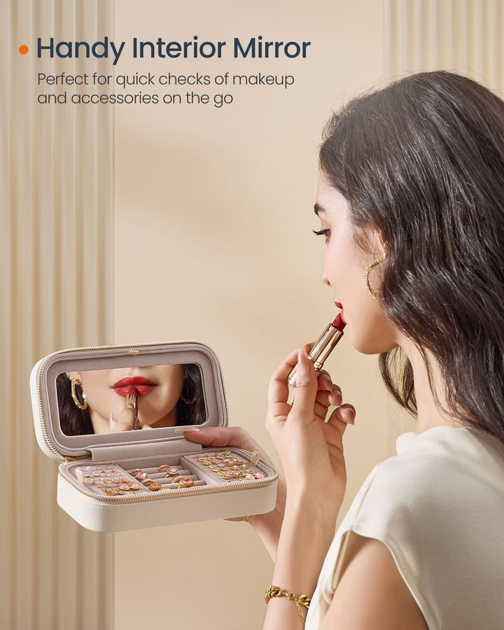 Smykketaske / smykkeskrin til rejser, D10,5 x B20,5 x H6 cm, hvid