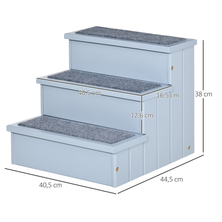 Hundetrappe 3 trin kattetrappe kæledyrstrappe hundetrappe til hunde og katte kæledyrstrappe indgangshjælp med tæppe opbevaringsplads til sovesofa grantræ grå 40,5 x 44,5 x 38 cm