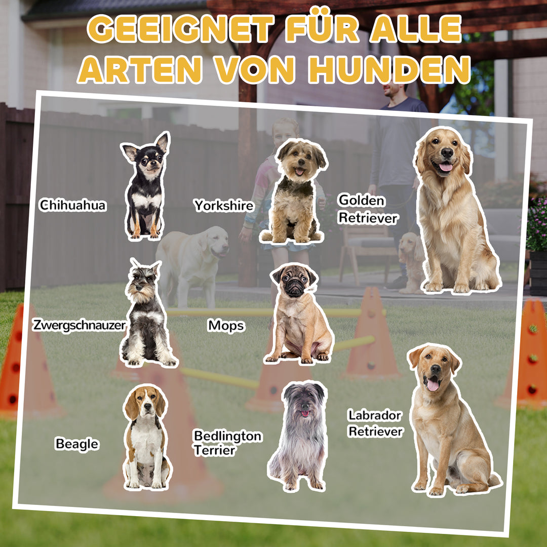 Agilitysæt til hunde, 6-delt agilityudstyr til hundetræning, hækkesæt med 12 kegler, 6 hække, bæretaske