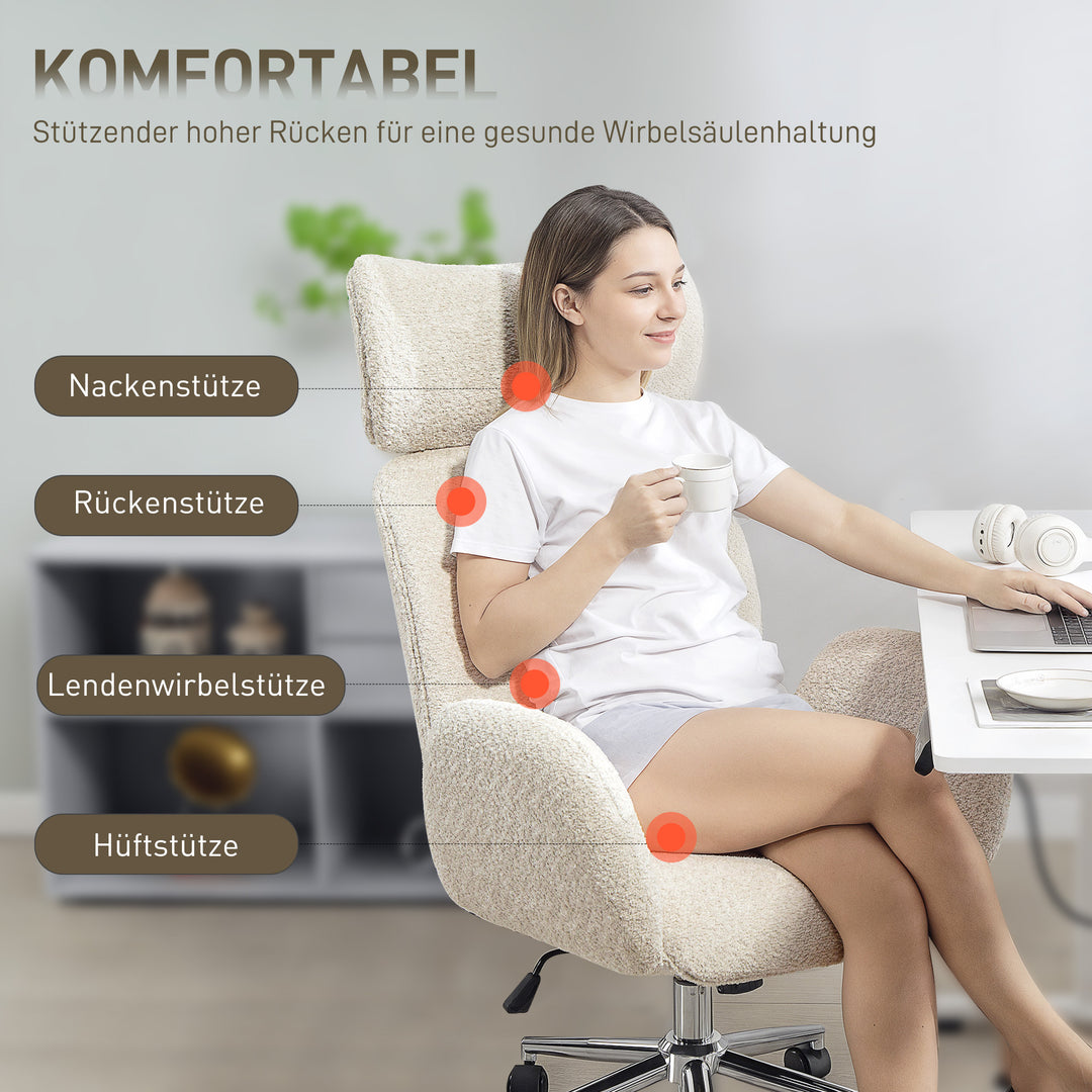 Kontorstol med justerbar nakkestøtte, ergonomisk skrivebordsstol, vippefunktion, højdejusterbar, grå og hvid