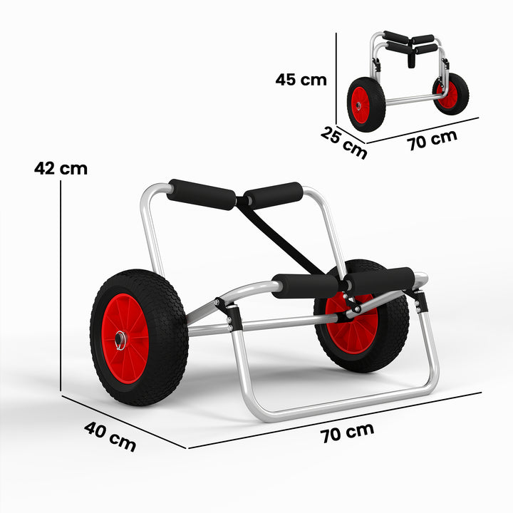 Sammenklappelig kanovogn op til 90 kg, transportvogn i aluminium, kajakvogn, bådvogn med rem, polstrede hjul, surfvogn, kanovogn, bådtrailer, vogn til surfbræt, bræt, oppustelig båd