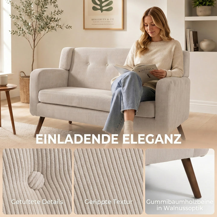 2-personers sofa, 118 cm, lille sofa med fløjlslook, beige