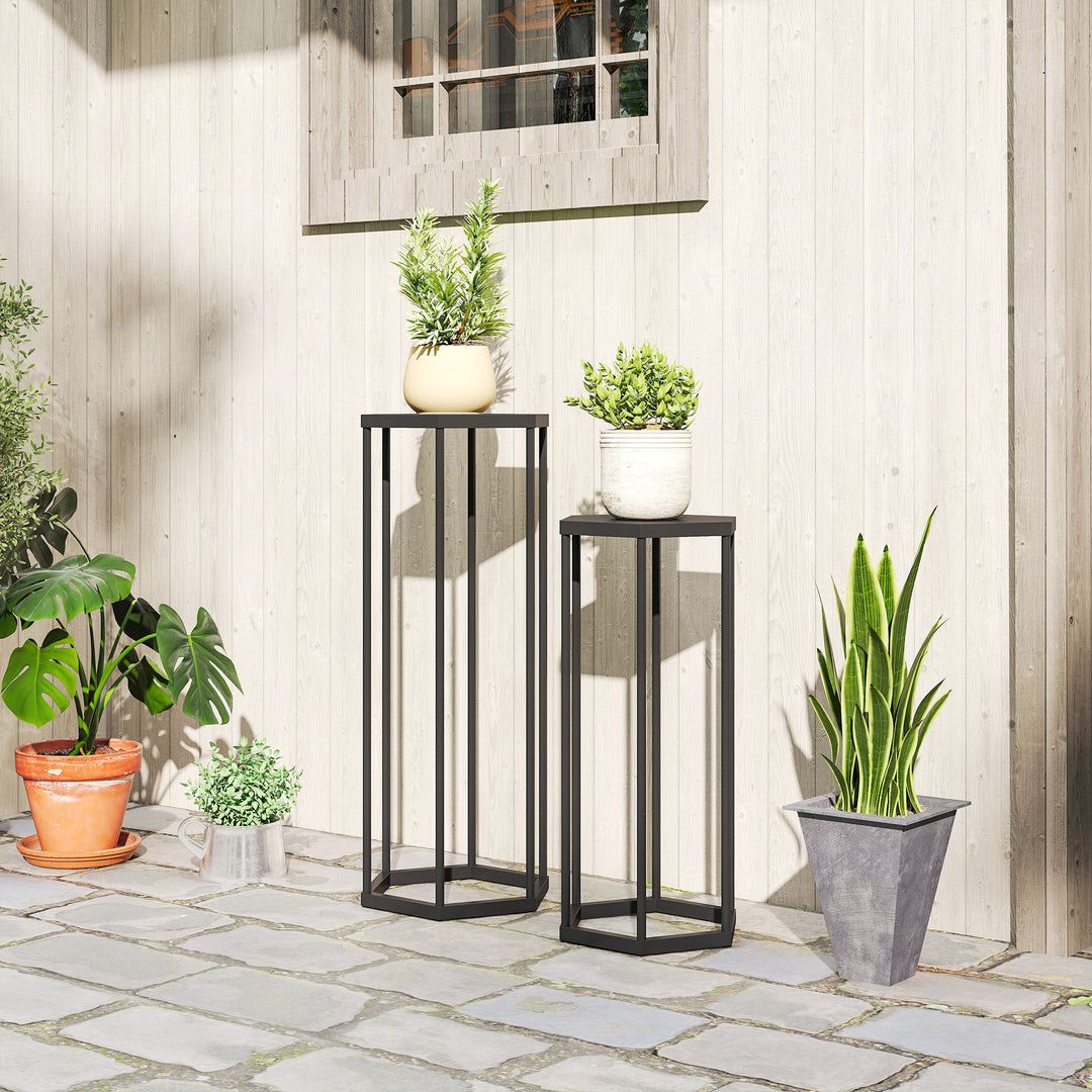 Sæt med 2 plantestativer til indendørs og udendørs brug, sekskantede metalblomsterpotteholdere til have, terrasse, balkon