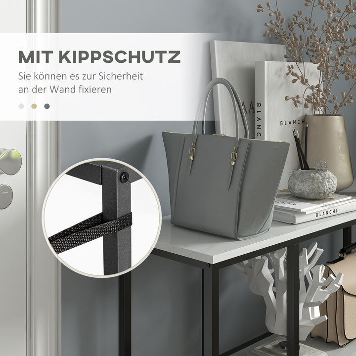 Konsolbord i industrielt design, 2 hylder, marmorlook, sort + hvid