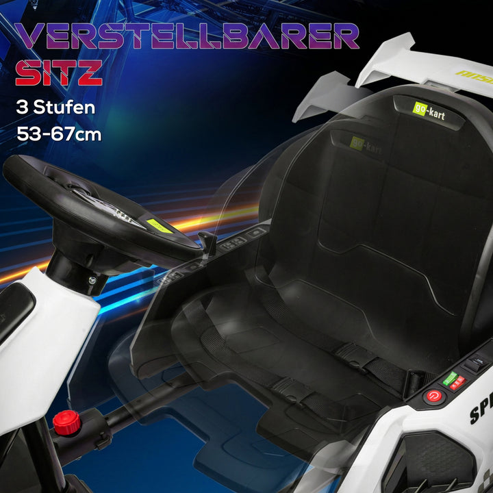 24V elektrisk gokart til børn med driftfunktion, 6-12 år, hvid