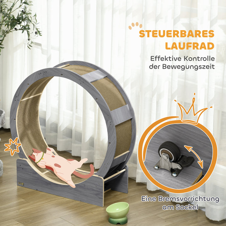 Kattetræningshjul, 91 cm kattetræningshjul med bremse og kradsemåtte, valnød