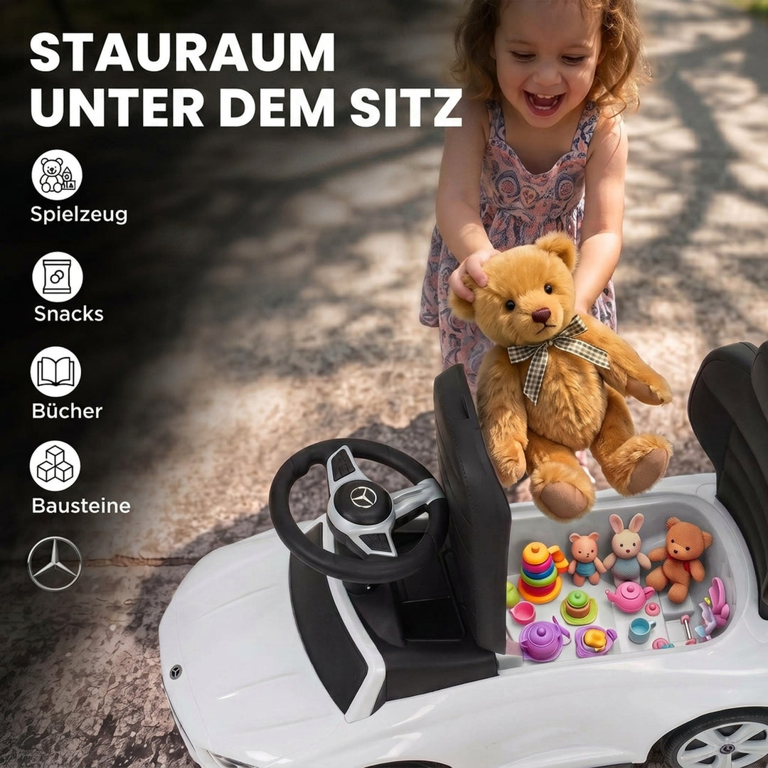 3-i-1 kørebil med skubbebøjle Mercedes-Benz hvid
