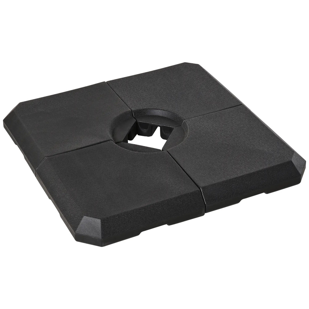 Parasolfod, 4-delt parasolstativ, kan fyldes med 80 kg vand eller 120 kg sand, HDPE, sort, 100 x 100 x 9,5 cm