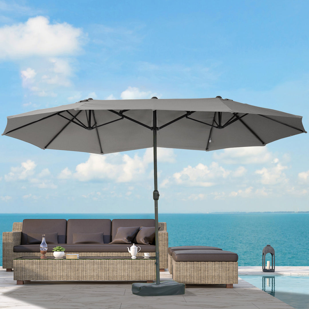 Parasol, haveparasol, markedsparasol, dobbeltparasol, terrasseparasol med parasolstativ, håndsving, mørkegrå, oval, 460 x 270 x 240 cm