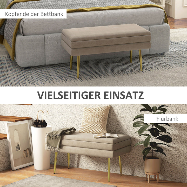 Polstret bænk med opbevaring, stål, 79,5 cm x 37,5 cm x 43 cm, beige