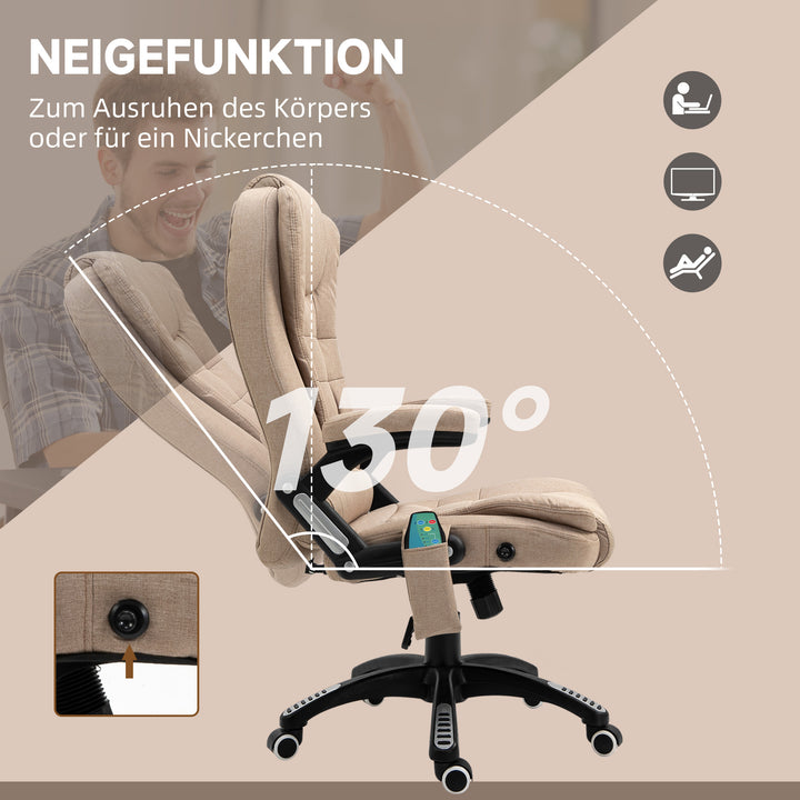 Massagestol med varmefunktion, ergonomisk skrivebordsstol, højdejusterbar, 68l x 72b x 110-120 cm, brun