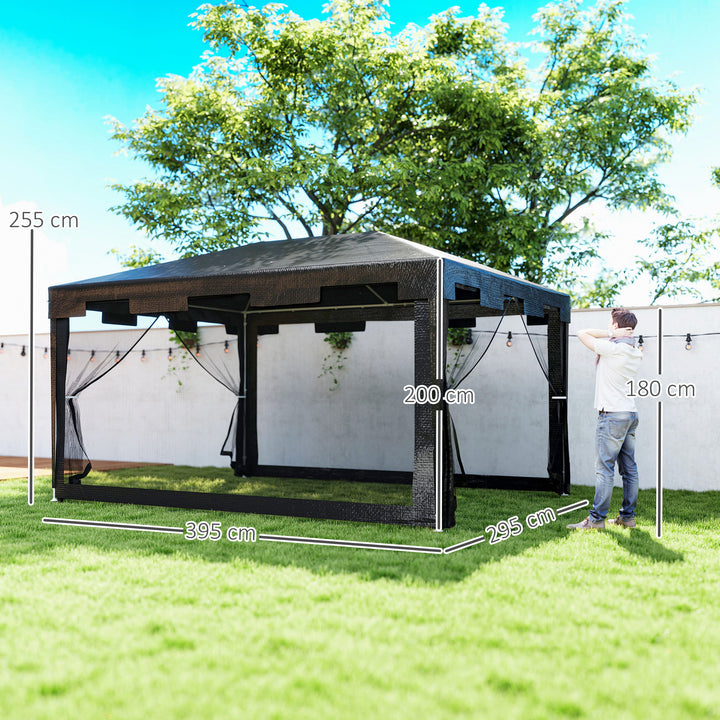Pavilion havetelt 3 x 3 m, vejrbestandigt, foldbart, 395 cm x 295 cm x 255 cm, sort