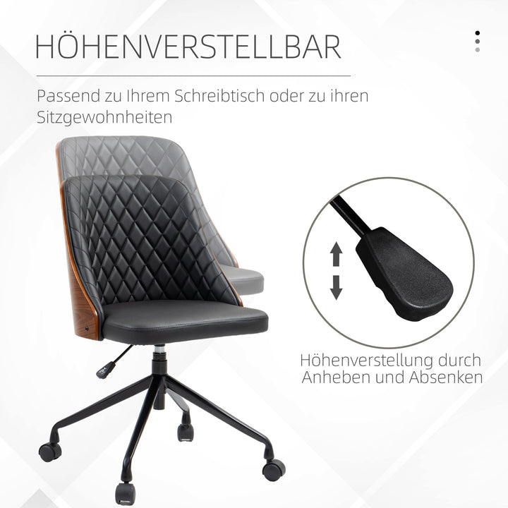 Kontorstol, skrivebordsstol, drejestol, hjemmekontorstol, højdejusterbar, ergonomisk, 360° drejelige hjul, pu-skum, sort, 48,5 x 54,5 x 81-87 cm