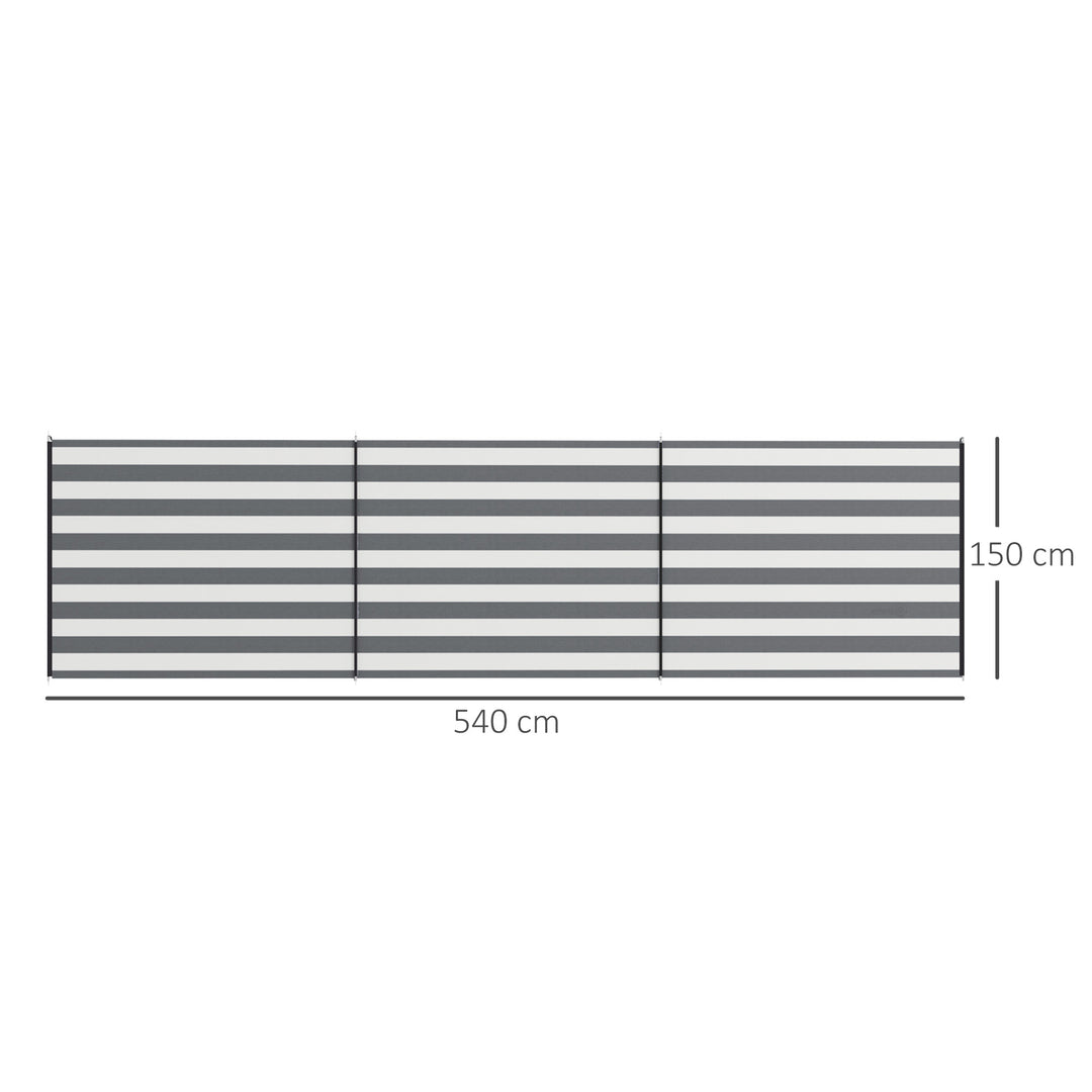 Vindskærm Camping Privacy Screen med 4 stålstænger Bæretaske Strandbeskyttelse til Camping Have Strand 540 x 150 cm Grå+Hvid