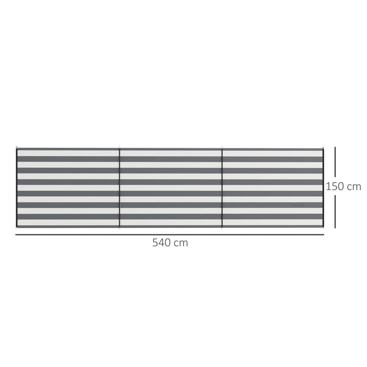Vindskærm Camping Privacy Screen med 4 stålstænger Bæretaske Strandbeskyttelse til Camping Have Strand 540 x 150 cm Grå+Hvid