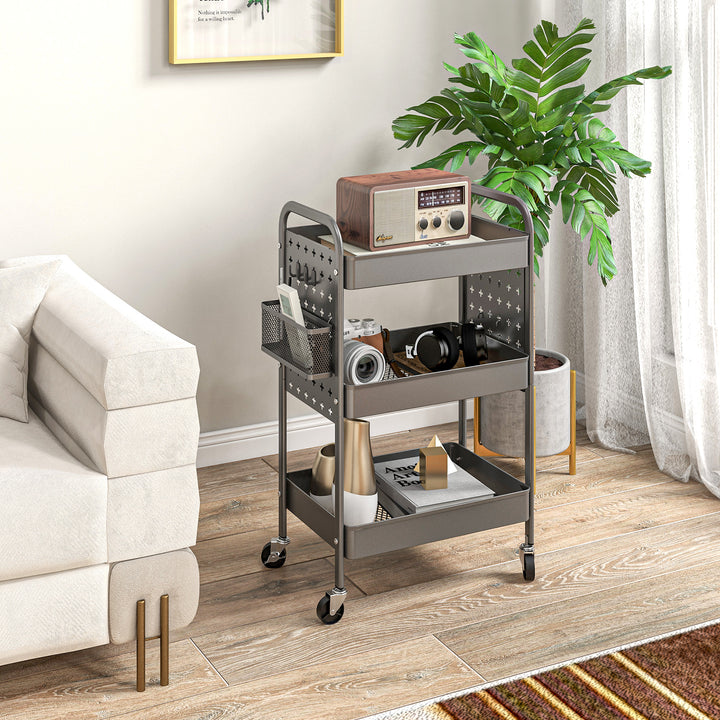 Køkkenvogn til flere formål, 3 hylder, 4 hjul, 53,5 cm x 30,5 cm x 75 cm, grå