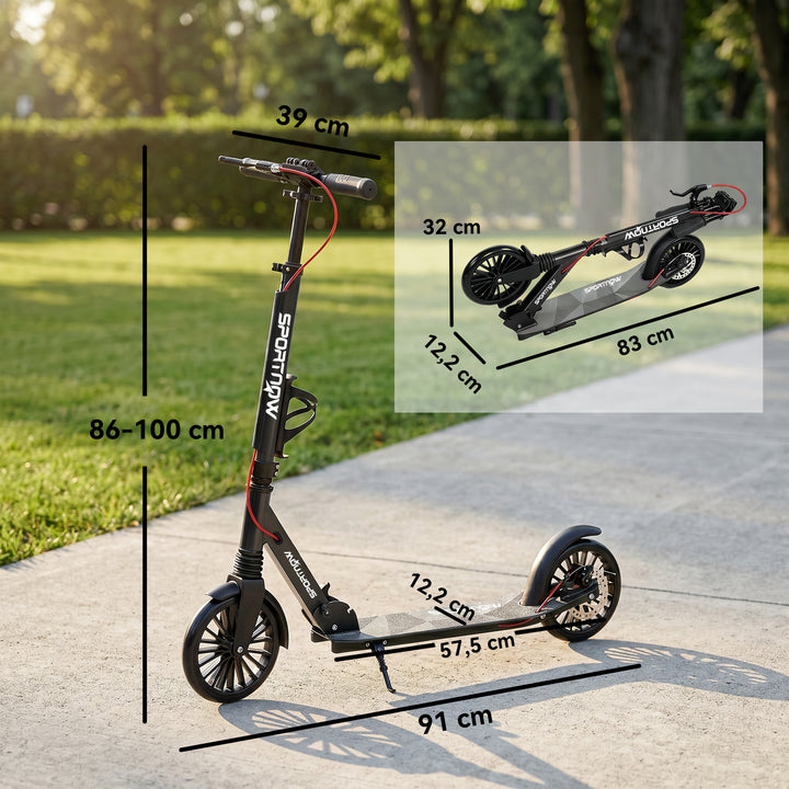 Cityscooter, aluminium, højdejusterbar og foldbar, med 200 mm PU-hjul, ABEC-7 kuglelejer, dobbelt bremsesystem